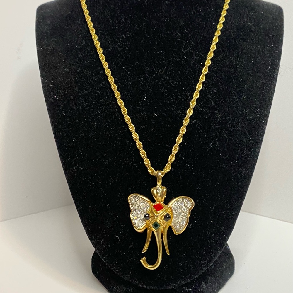 Vintage Gold Elephant Pendant Necklace